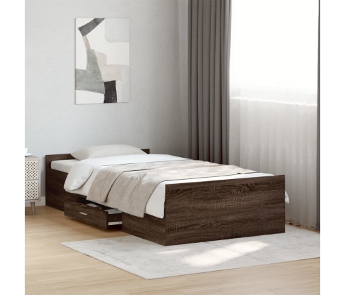 Cama con cajones madera de ingeniería marrón roble 90x190 cm