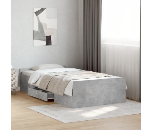 vidaXL Cama con cajones madera de ingeniería gris hormigón 75x190 cm