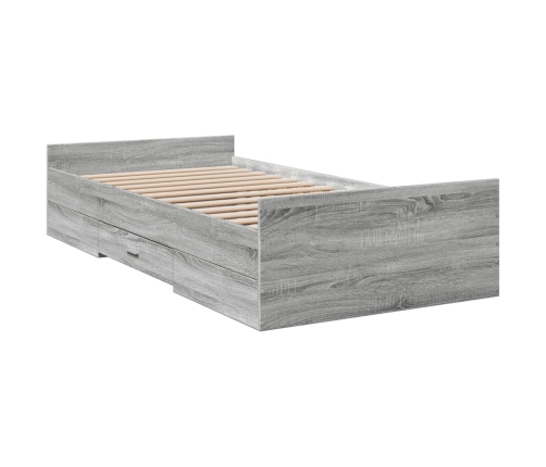 Cama con cajones madera de ingeniería gris Sonoma 75x190 cm