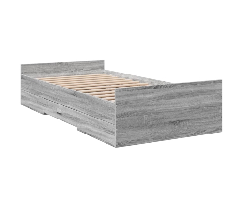 Cama con cajones madera de ingeniería gris Sonoma 75x190 cm