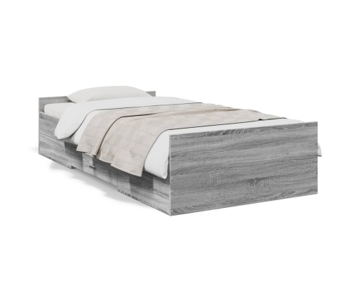 Cama con cajones madera de ingeniería gris Sonoma 75x190 cm