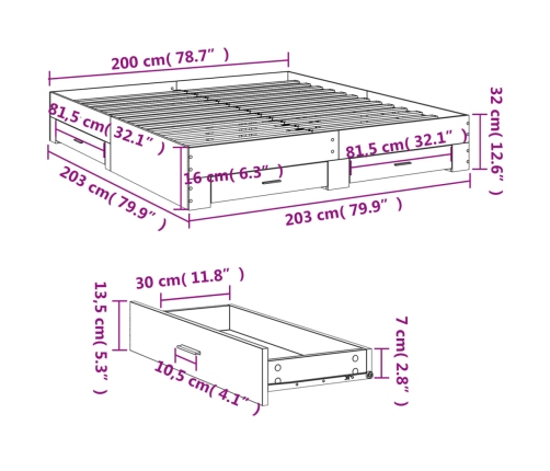 Estructura cama con cajones madera ingeniería blanca 200x200 cm