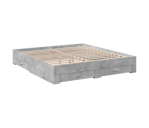 vidaXL Cama con cajones madera ingeniería gris hormigón 200x200 cm