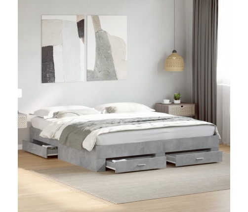 vidaXL Cama con cajones madera ingeniería gris hormigón 200x200 cm