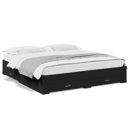 Estructura cama con cajones madera ingeniería negra 180x200 cm
