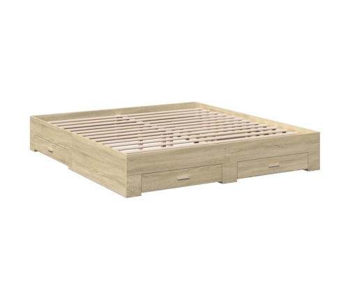 vidaXL Cama con cajones madera ingeniería roble Sonoma 180x200 cm