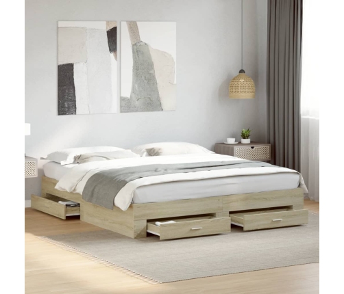 vidaXL Cama con cajones madera ingeniería roble Sonoma 180x200 cm