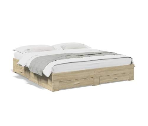 vidaXL Cama con cajones madera ingeniería roble Sonoma 180x200 cm