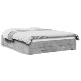 Cama con cajones madera ingeniería gris hormigón 160x200 cm