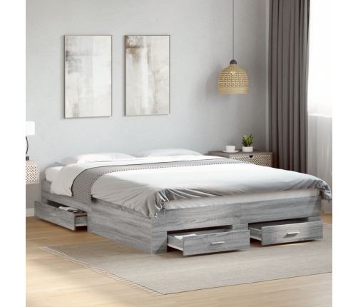 Cama con cajones madera ingeniería gris Sonoma 160x200 cm