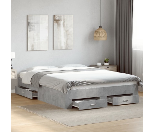 Cama con cajones madera ingeniería gris hormigón 150x200 cm