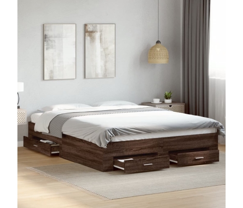 Cama con cajones madera de ingeniería marrón roble 150x200 cm