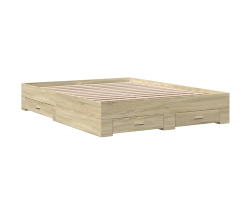 Cama con cajones madera ingeniería roble Sonoma 140x200 cm