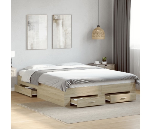 Cama con cajones madera ingeniería roble Sonoma 140x200 cm