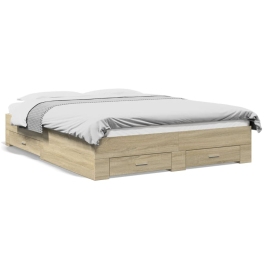 Cama con cajones madera ingeniería roble Sonoma 140x200 cm