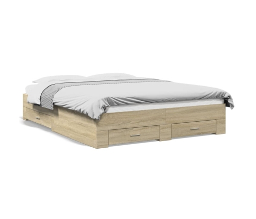 Cama con cajones madera ingeniería roble Sonoma 140x200 cm