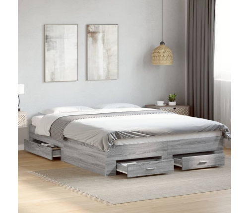 Cama con cajones madera ingeniería gris Sonoma 140x200 cm