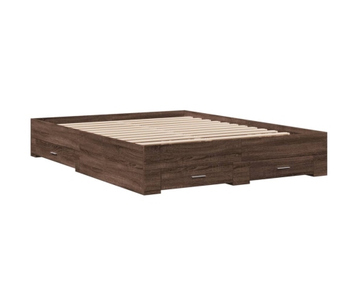 vidaXL Cama con cajones madera de ingeniería marrón roble 140x200 cm