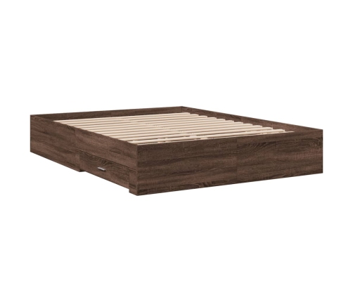 vidaXL Cama con cajones madera de ingeniería marrón roble 140x200 cm