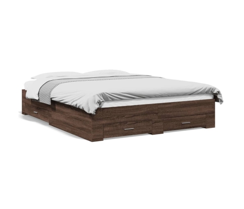 vidaXL Cama con cajones madera de ingeniería marrón roble 140x200 cm