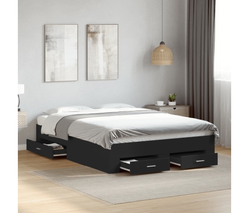 vidaXL Cama con cajones madera de ingeniería negro 120x200 cm