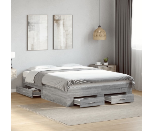 Cama con cajones madera ingeniería gris Sonoma 120x200 cm