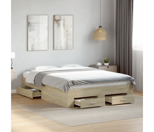 Cama con cajones madera ingeniería roble Sonoma 140x190 cm