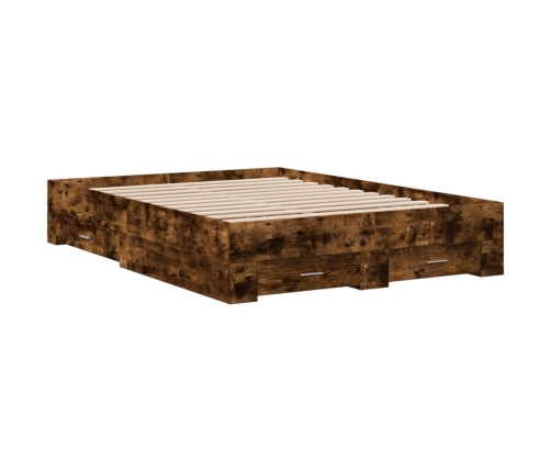 vidaXL Cama con cajones madera de ingeniería roble ahumado 140x190 cm