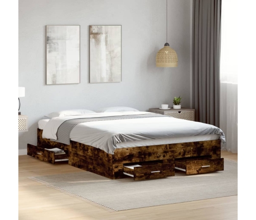 vidaXL Cama con cajones madera de ingeniería roble ahumado 140x190 cm