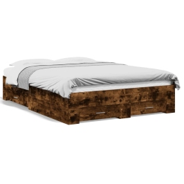 Cama con cajones madera de ingeniería roble ahumado 140x190 cm