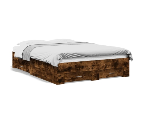 vidaXL Cama con cajones madera de ingeniería roble ahumado 140x190 cm