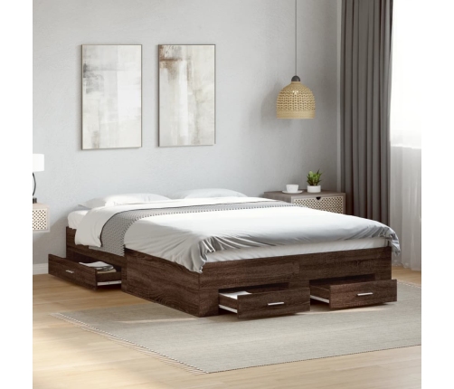 Cama con cajones madera de ingeniería marrón roble 140x190 cm