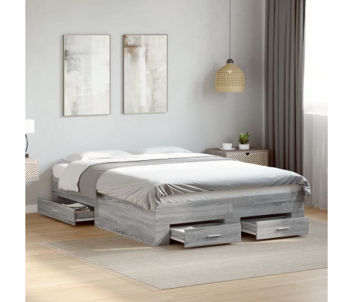 Cama con cajones madera de ingeniería gris Sonoma 135x190 cm