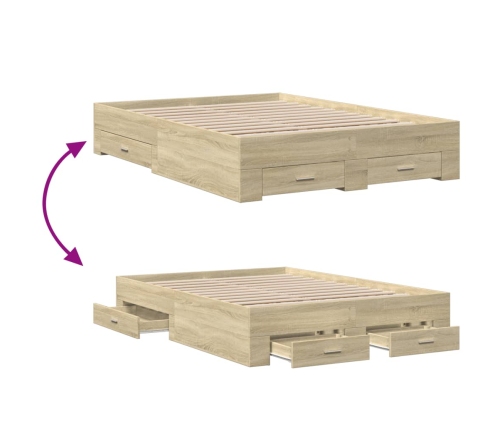 Cama con cajones madera de ingeniería roble Sonoma 120x190 cm