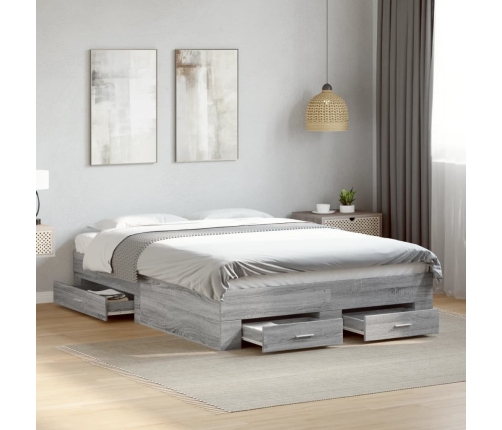 Cama con cajones madera ingeniería gris Sonoma 120x190 cm