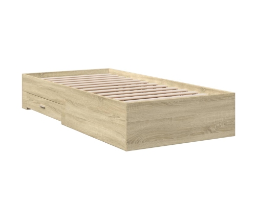 vidaXL Cama con cajones madera ingeniería roble Sonoma 100x200 cm