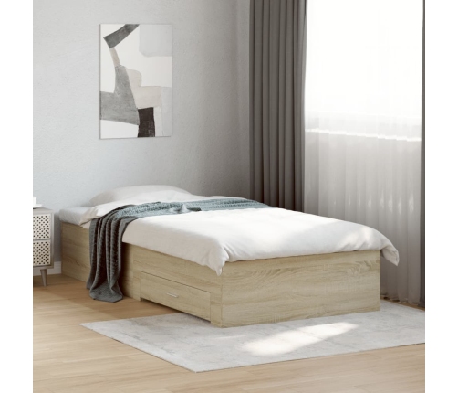 vidaXL Cama con cajones madera ingeniería roble Sonoma 100x200 cm