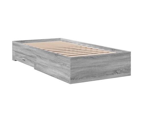 Cama con cajones madera ingeniería gris Sonoma 90x200 cm