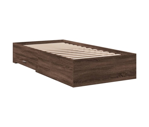 Cama con cajones madera de ingeniería marrón roble 90x190 cm