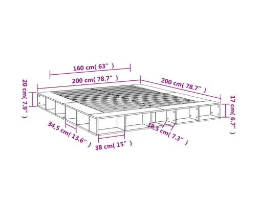 Estructura de cama madera de ingeniería negra 200x200 cm