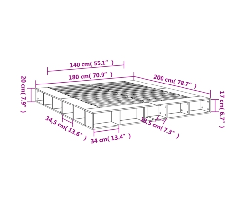 Estructura de cama madera de ingeniería negra 180x200 cm