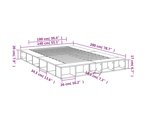 vidaXL Estructura de cama madera de ingeniería roble Sonoma 140x200 cm