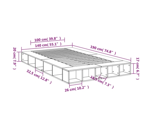 Estructura de cama madera de ingeniería roble Sonoma 140x190 cm