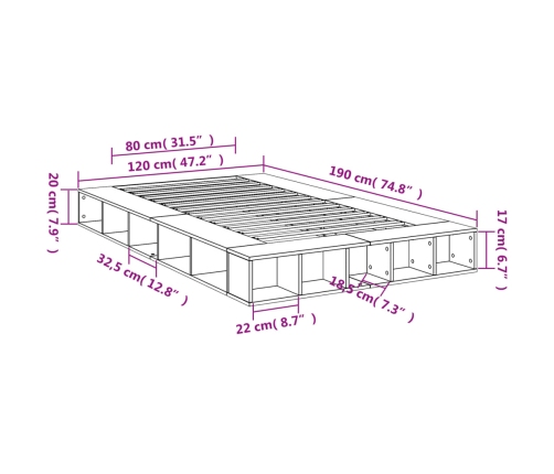 Estructura de cama madera de ingeniería negra 120x190 cm