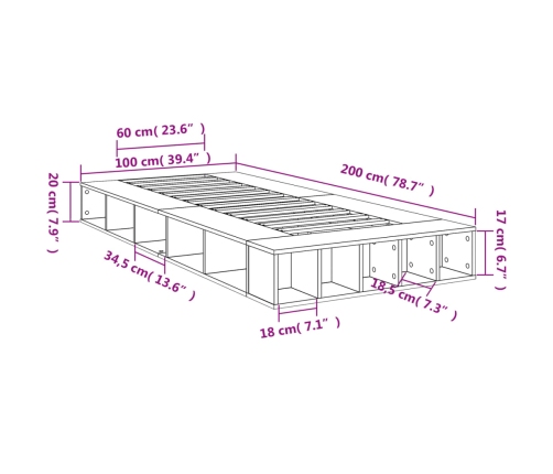 Estructura de cama madera de ingeniería roble Sonoma 100x200 cm