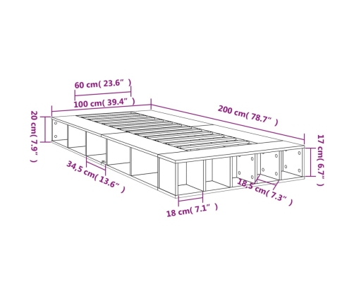 Estructura de cama madera de ingeniería gris hormigón 100x200cm