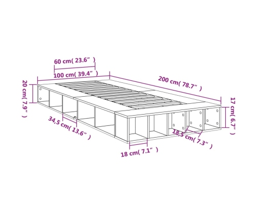 Estructura de cama madera de ingeniería gris Sonoma 100x200 cm