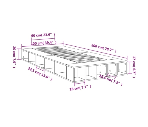 Estructura de cama madera de ingeniería marrón roble 100x200 cm