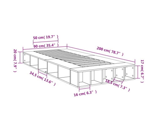 Estructura de cama madera de ingeniería negra 90x200 cm