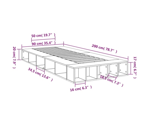 Estructura de cama madera de ingeniería roble ahumado 90x200 cm